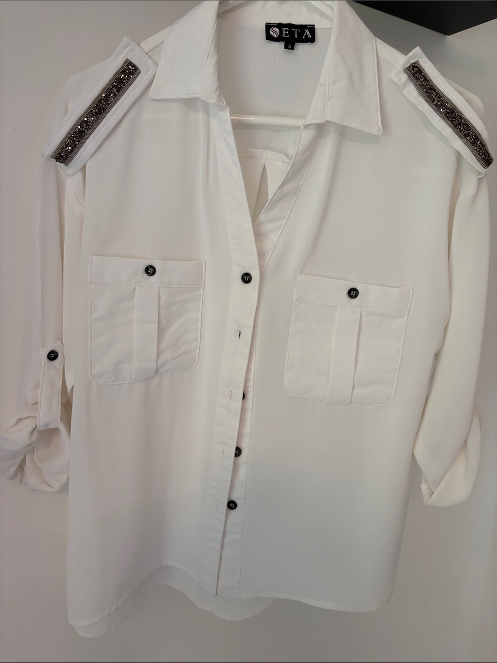 Seta- White Button-Front Shirt with Epaulets